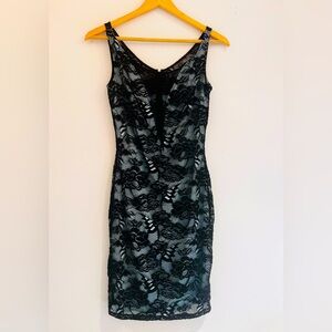Black lace dress with pale blue lining